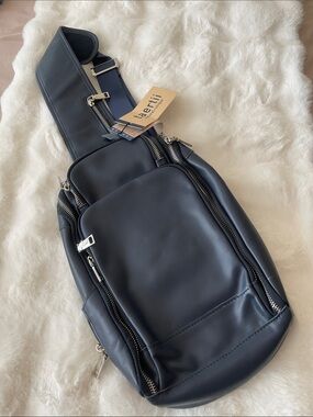 Navy Leather Crossbody Laptop Sling Bag for Men